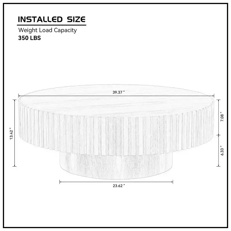 39.37" Modern Round Coffee Table for Living Room, MDF Wood Handcrafted Drum Table