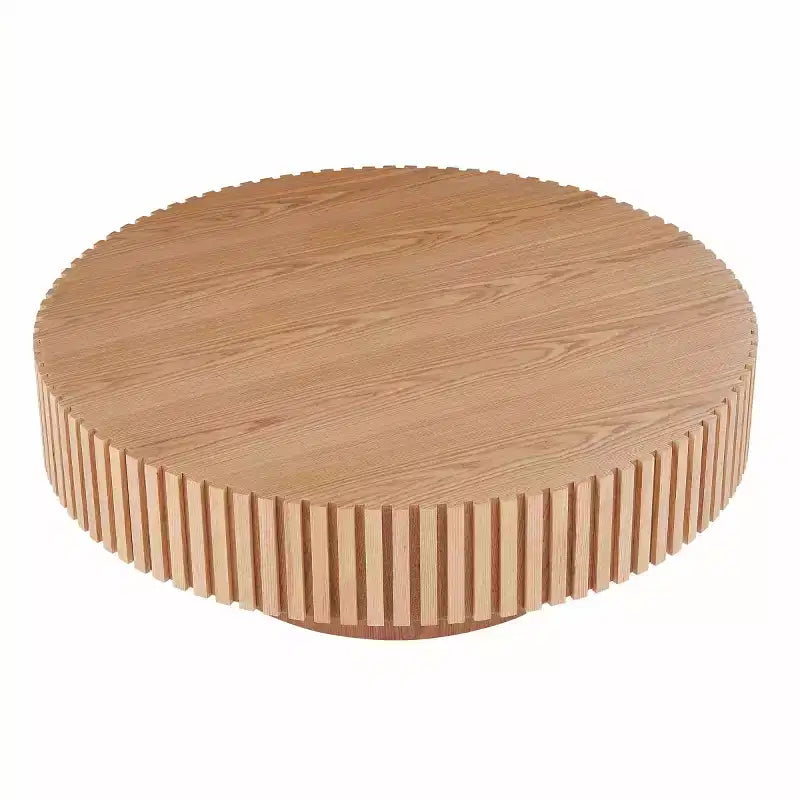 39.37" Modern Round Coffee Table for Living Room, MDF Wood Handcrafted Drum Table