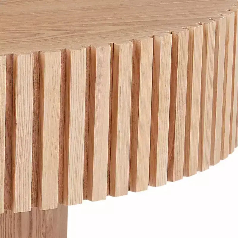 39.37" Modern Round Coffee Table for Living Room, MDF Wood Handcrafted Drum Table