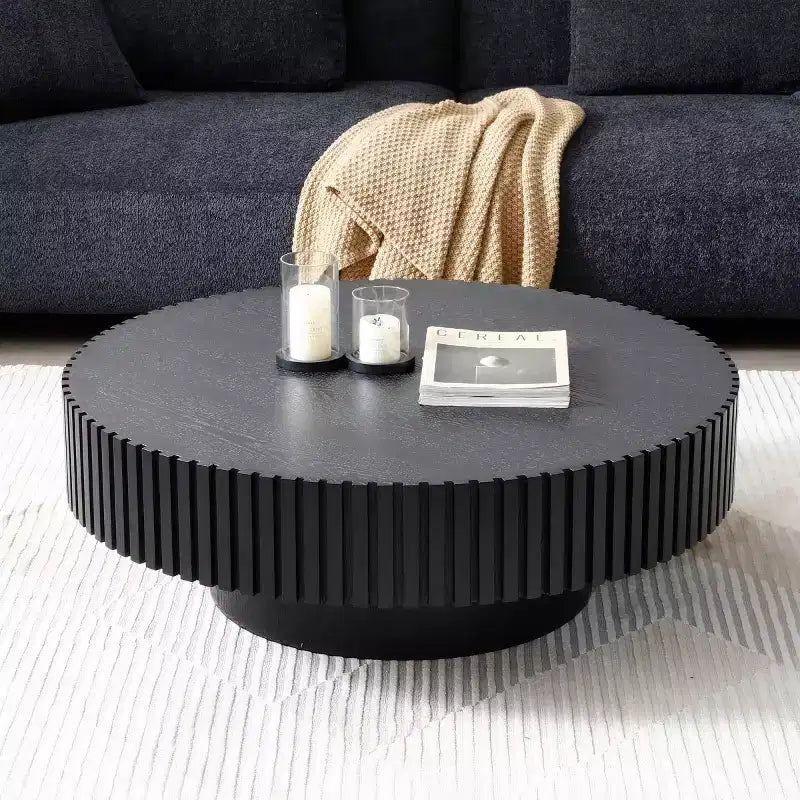 39.37" Modern Round Coffee Table for Living Room, MDF Wood Handcrafted Drum Table