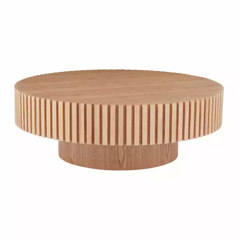 39.37 Modern Round Coffee Table for Living Room, MDF Wood Handcrafted Drum Table - Panipeachy