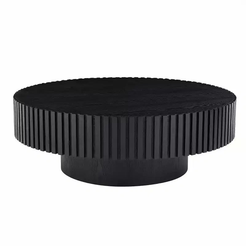 39.37" Modern Round Coffee Table for Living Room, MDF Wood Handcrafted Drum Table