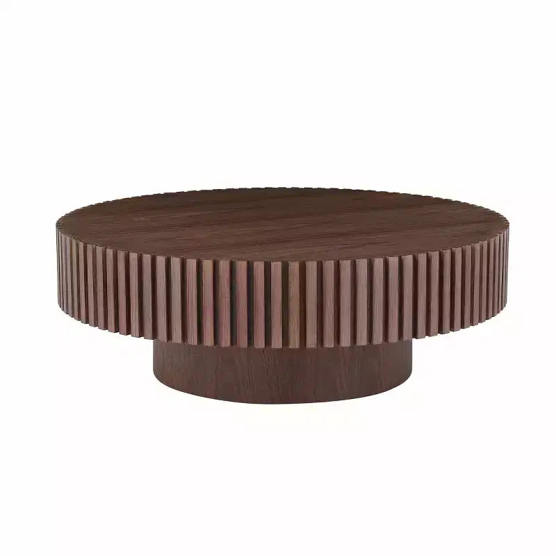 39.37" Modern Round Coffee Table for Living Room, MDF Wood Handcrafted Drum Table