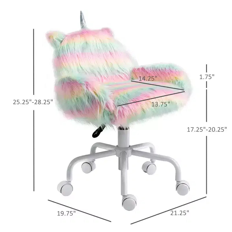 Fluffy Unicorn Office Chair with Mid-Back, Armrest & 5-Star Swivel Base