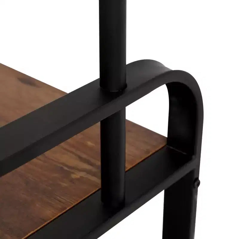 Industrial Hall Tree with Shoe Bench, Brown & Black, 9 Hooks, Single