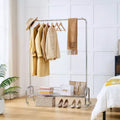 Okak Heavy Duty Hall Tree with Wheels and Lockable Brake, Freestanding Coat Rack with Collapsible Design, Storage Racks with Basket, Silver