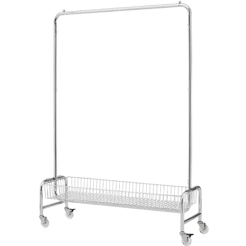 Heavy Duty Hall Tree with Wheels and Lockable Brake, Freestanding Coat Rack with Collapsible Design, Storage Basket, Silver