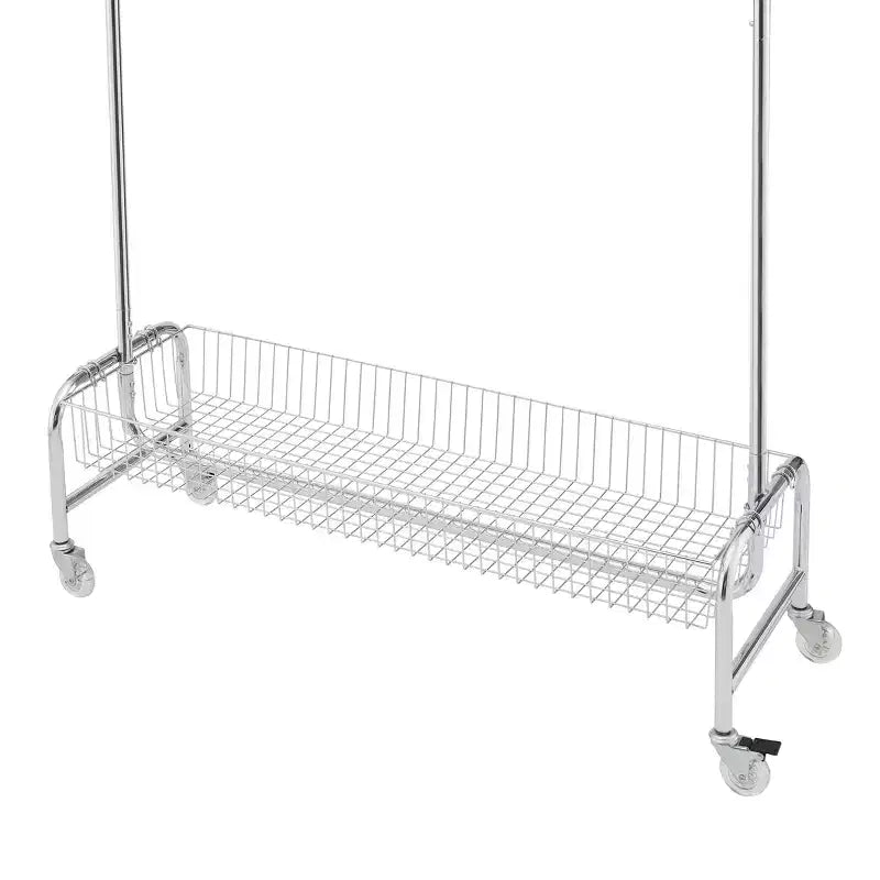 Heavy Duty Hall Tree with Wheels and Lockable Brake, Freestanding Coat Rack with Collapsible Design, Storage Basket, Silver