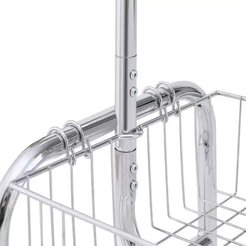 Heavy Duty Hall Tree with Wheels and Lockable Brake, Freestanding Coat Rack with Collapsible Design, Storage Basket, Silver