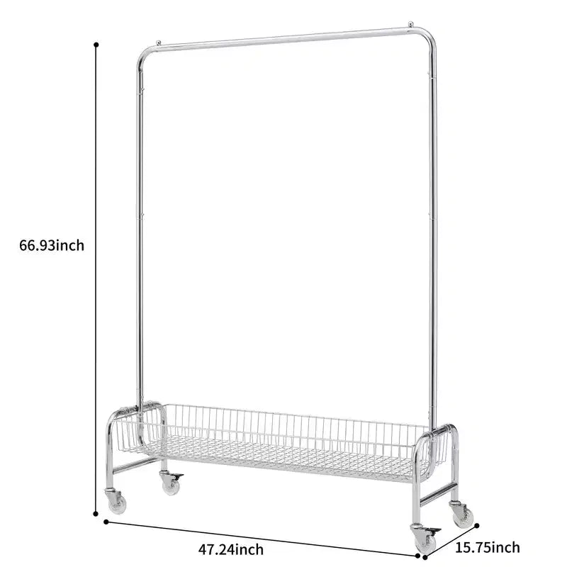 Heavy Duty Hall Tree with Wheels and Lockable Brake, Freestanding Coat Rack with Collapsible Design, Storage Basket, Silver