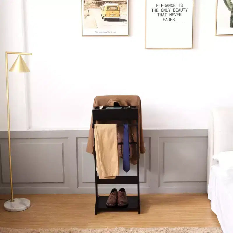Coat Rack with Suit Hanger, Hall Tree with 2 Round Hanging Bar and Shoe Rack, Storage Rack for Entryway, Narrow Space, Black
