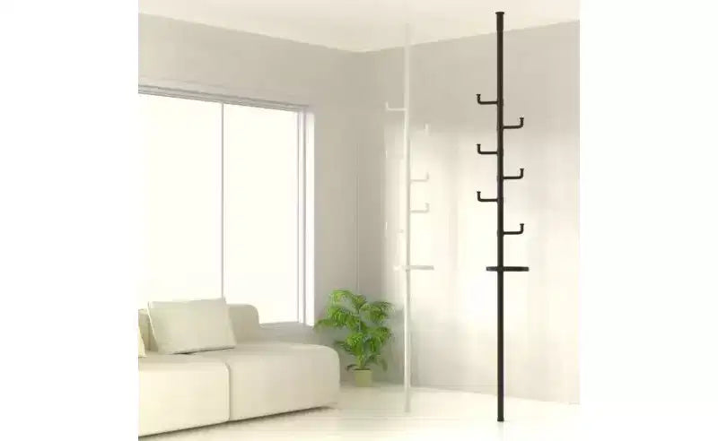 Black Tension Pole Coat Rack with 6 Hooks, Single
