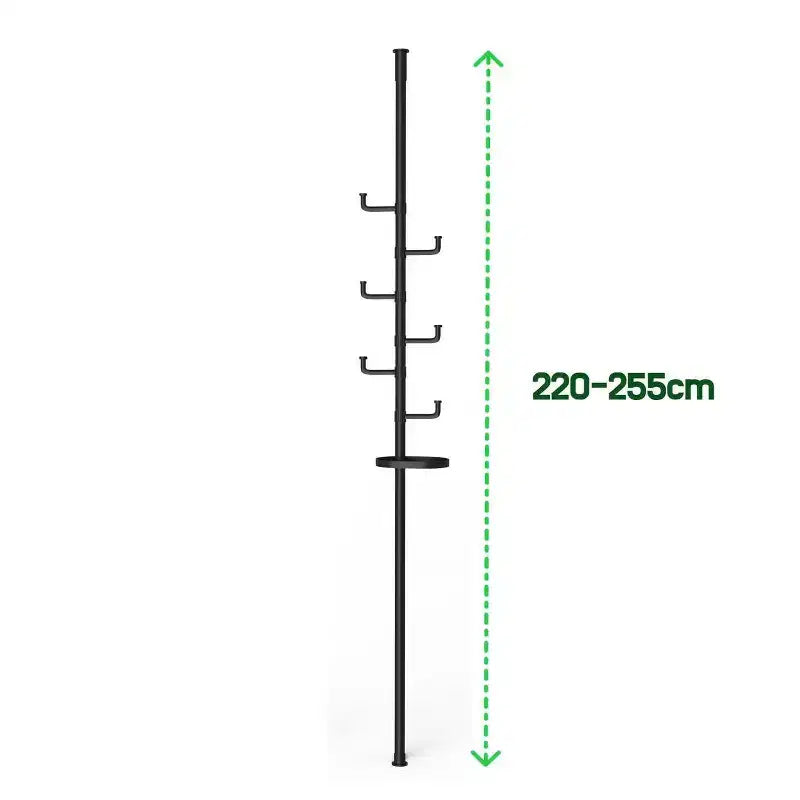Black Tension Pole Coat Rack with 6 Hooks, Single