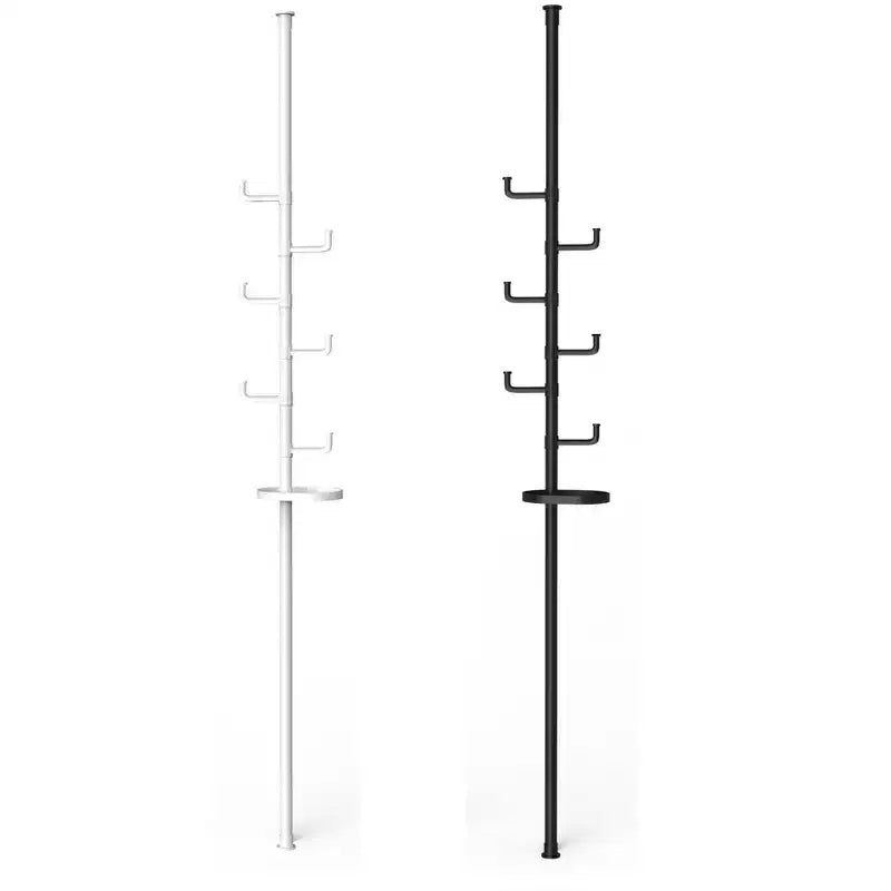Black Tension Pole Coat Rack with 6 Hooks, Single