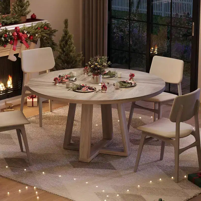 Round Dining Table for 4-6, 47" Circle Dining Table with Cross Base