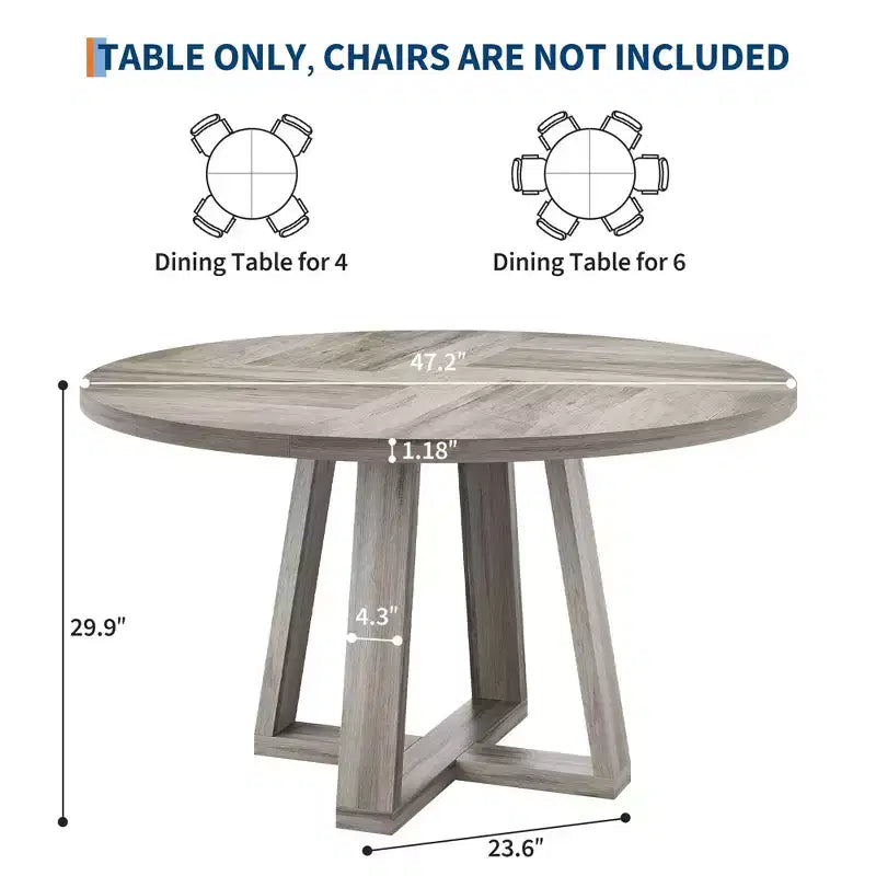 Round Dining Table for 4-6, 47" Circle Dining Table with Cross Base