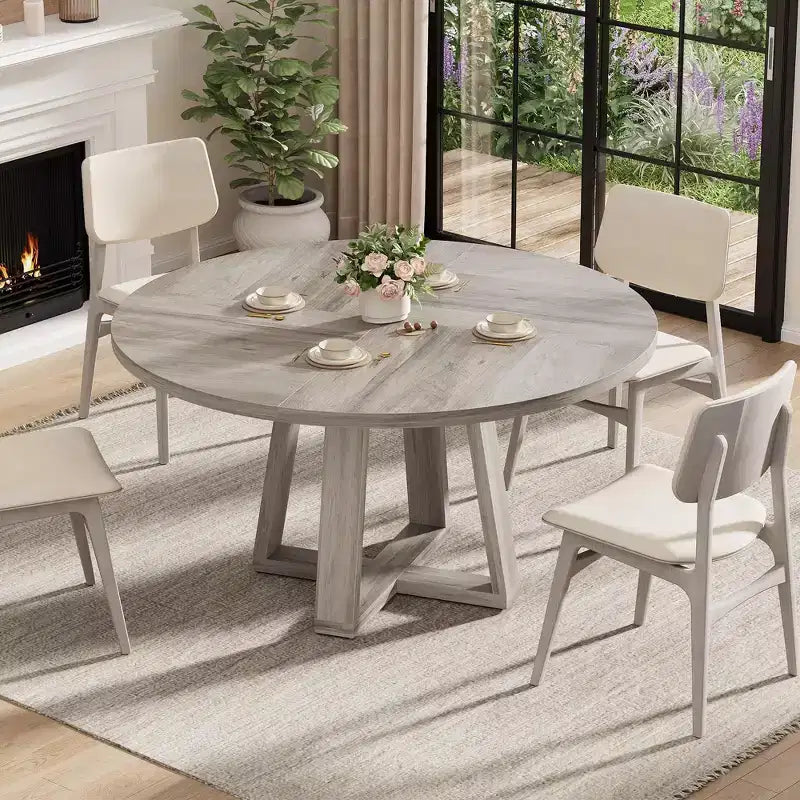 Round Dining Table for 4-6, 47" Circle Dining Table with Cross Base