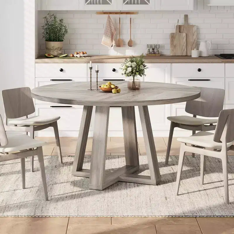 Round Dining Table for 4-6, 47" Circle Dining Table with Cross Base
