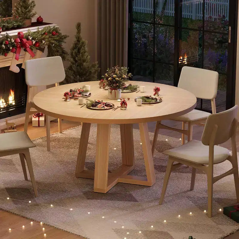 Round Dining Table for 4-6, 47" Circle Dining Table with Cross Base
