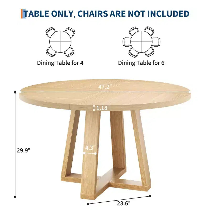 Round Dining Table for 4-6, 47" Circle Dining Table with Cross Base