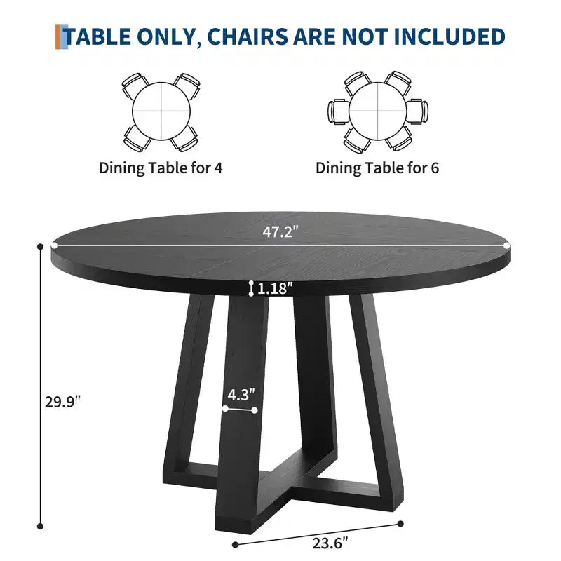 Round Dining Table for 4-6, 47" Circle Dining Table with Cross Base