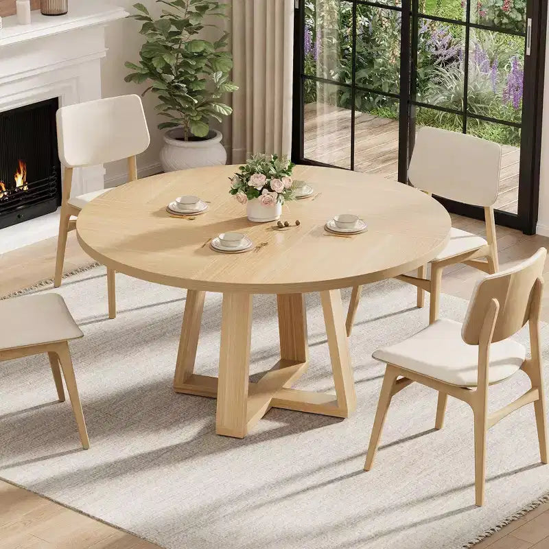 Round Dining Table for 4-6, 47" Circle Dining Table with Cross Base