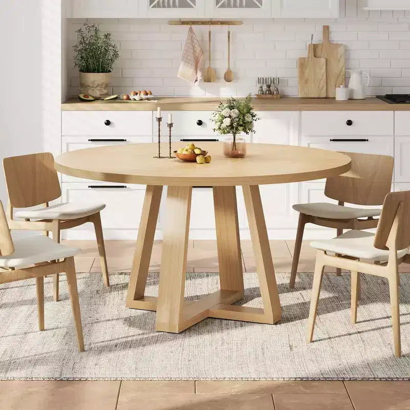 Round Dining Table for 4-6, 47" Circle Dining Table with Cross Base