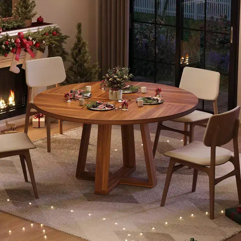 Round Dining Table for 4-6, 47" Circle Dining Table with Cross Base
