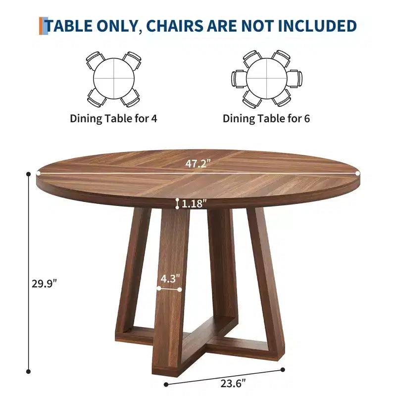 Round Dining Table for 4-6, 47" Circle Dining Table with Cross Base