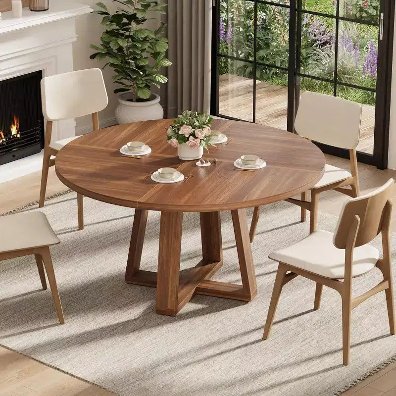 Round Dining Table for 4-6, 47" Circle Dining Table with Cross Base