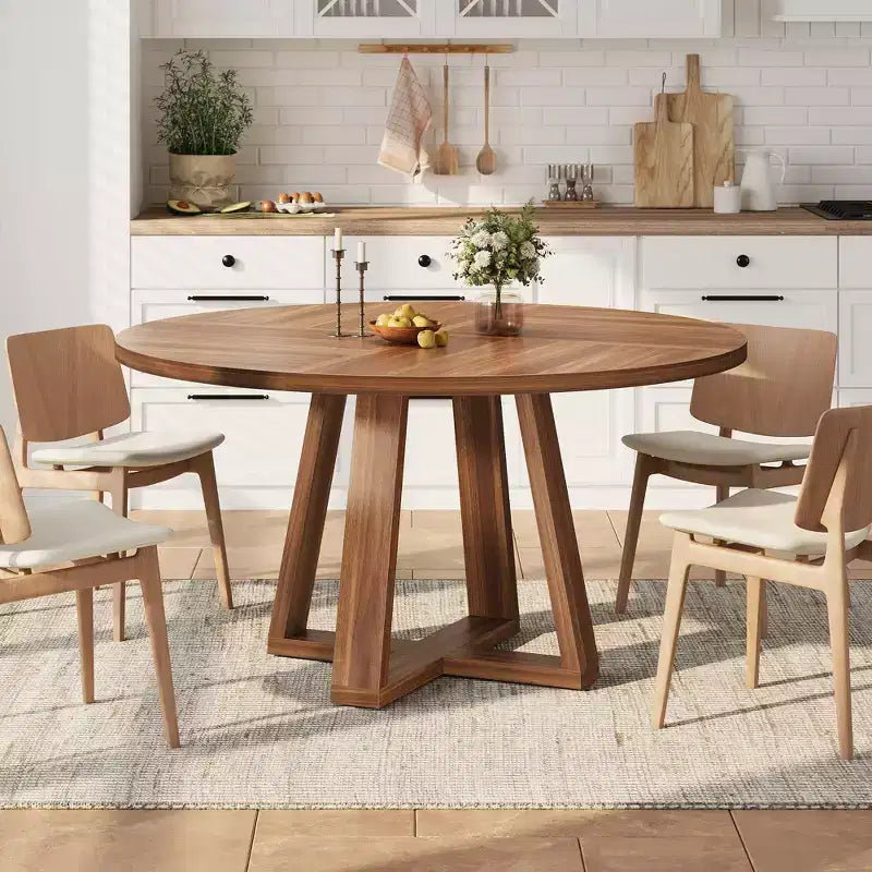 Round Dining Table for 4-6, 47" Circle Dining Table with Cross Base