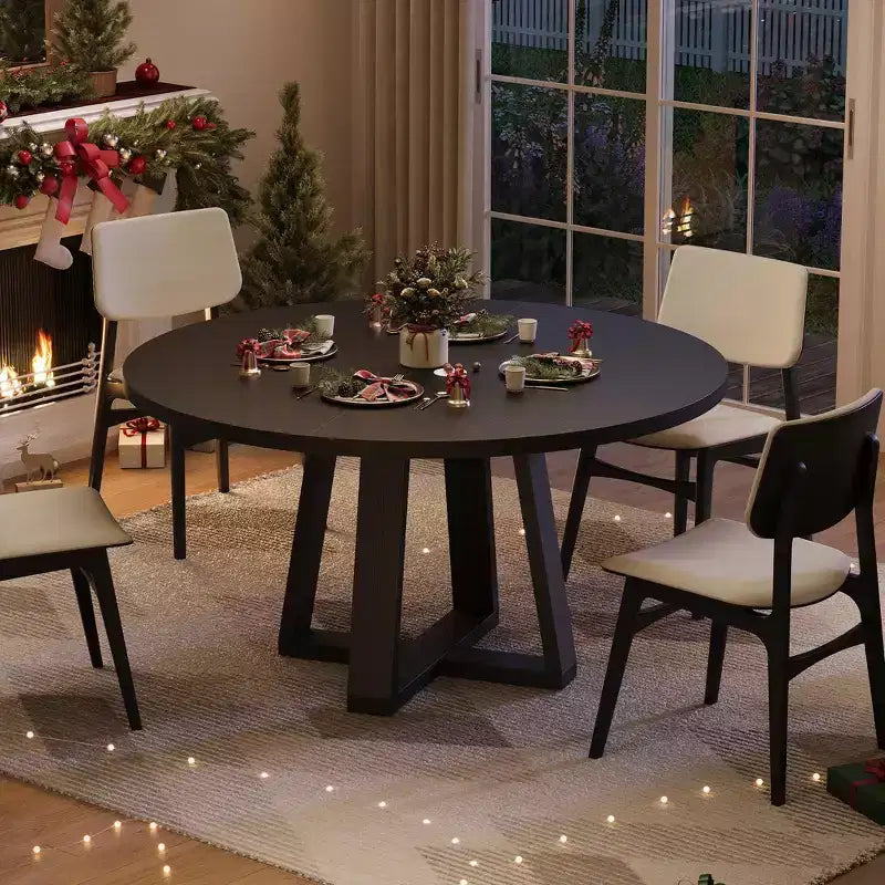 Round Dining Table for 4-6, 47" Circle Dining Table with Cross Base