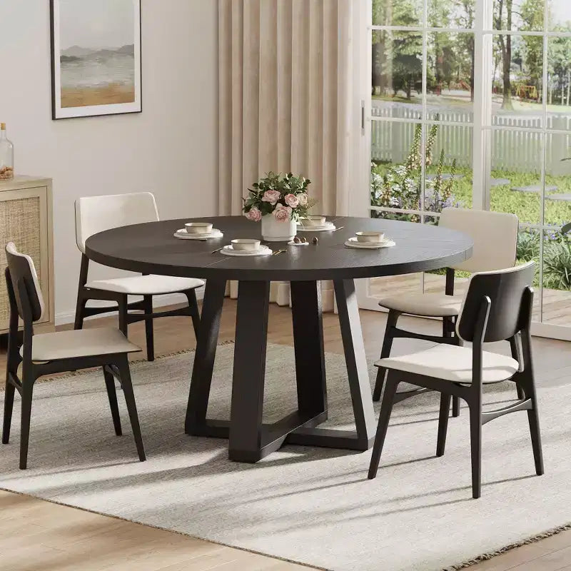 Round Dining Table for 4-6, 47" Circle Dining Table with Cross Base