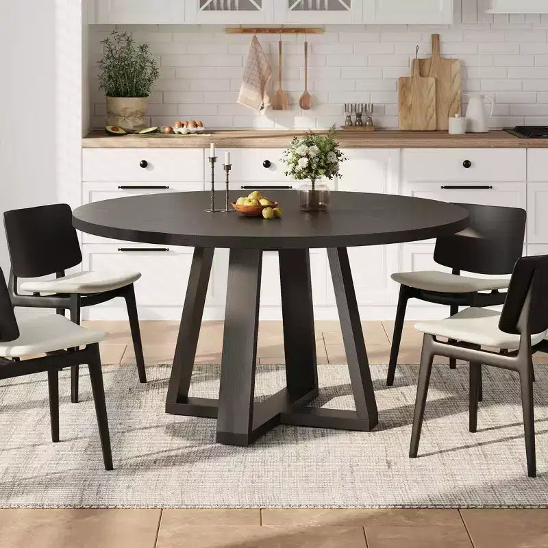 Round Dining Table for 4-6, 47" Circle Dining Table with Cross Base