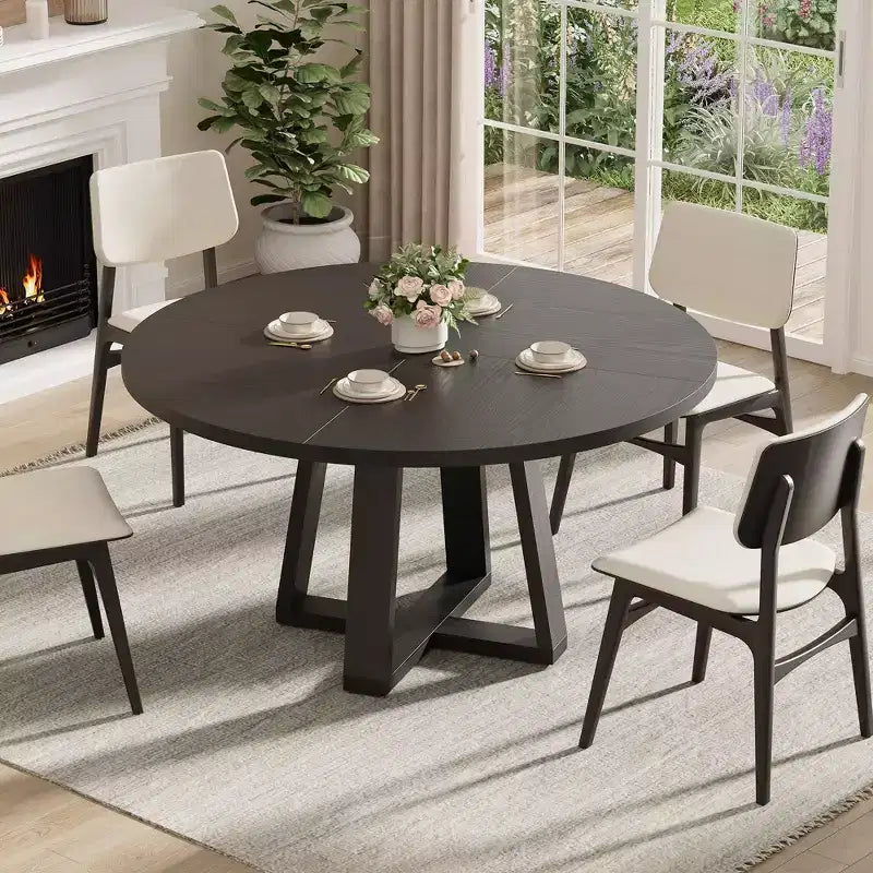 Round Dining Table for 4-6, 47 Circle Dining Room Table with Sturdy Cross Base, Farmhouse Wood Dining Table for Apartment Kitchen Living Room