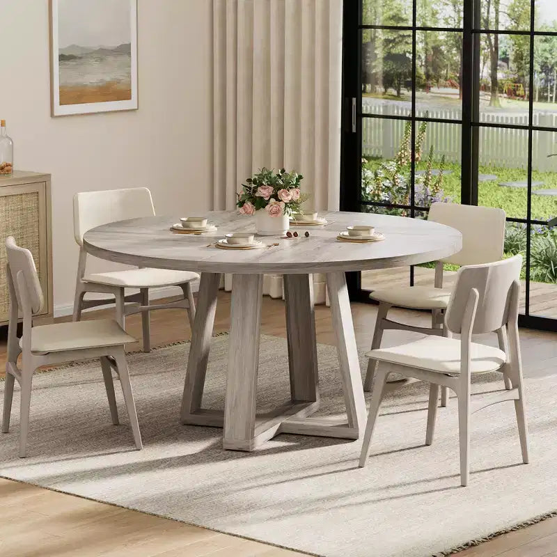 Round Dining Table for 4-6, 47" Circle Dining Table with Cross Base
