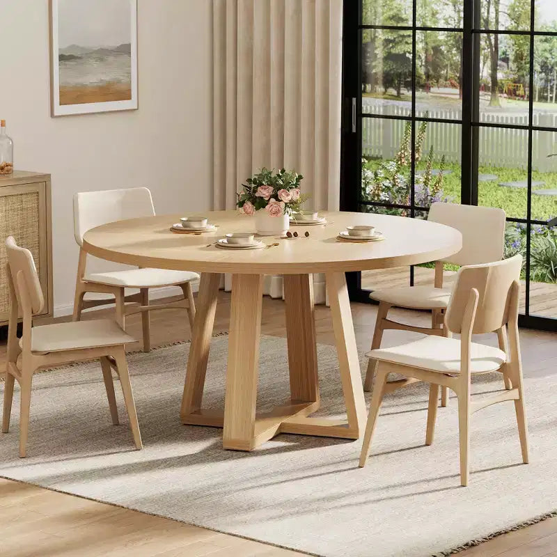 Round Dining Table for 4-6, 47" Circle Dining Table with Cross Base