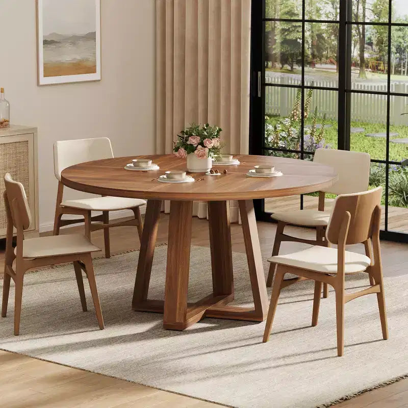 Round Dining Table for 4-6, 47" Circle Dining Table with Cross Base