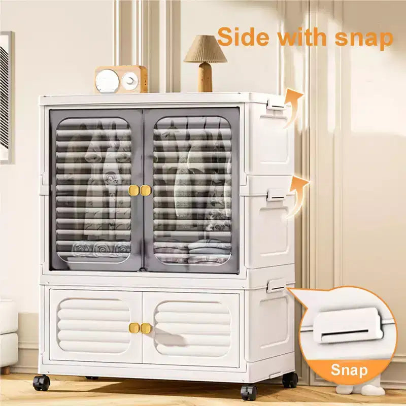 Stackable Storage Wardrobe with Wheels and Hanging Rod