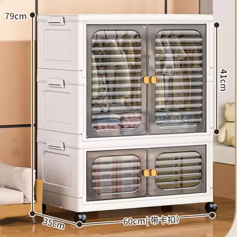 Stackable Storage Wardrobe with Wheels and Hanging Rod