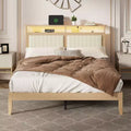 Modern Queen Bed Frame with Storage Headboard LED Lights Charging Station Corduroy Upholstered Bedframe Noise Free Wood Slats No Box Spring