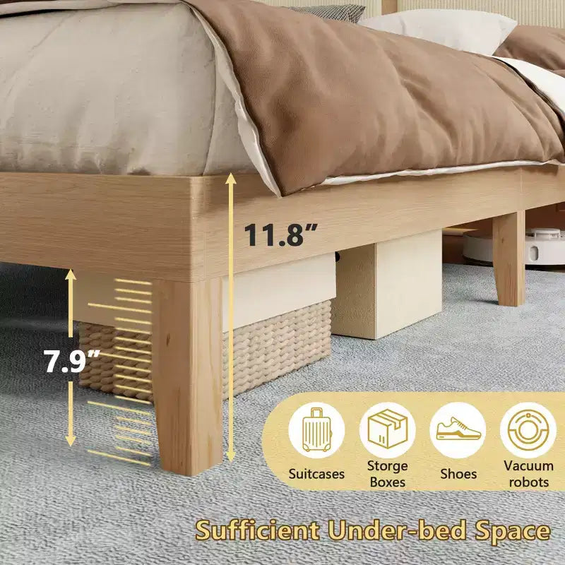 Queen Bed Frame with Storage Headboard, LED Lights & Charging Station