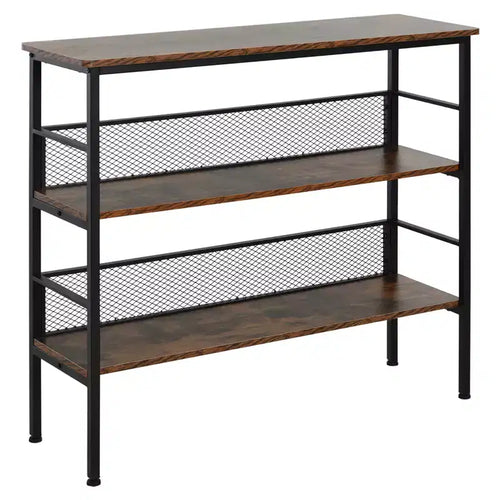 3-Tier Console Table Industrial Style Storage Metal Wooden Shelf with a Robust Multi-Functional Design & Adjustable Feet