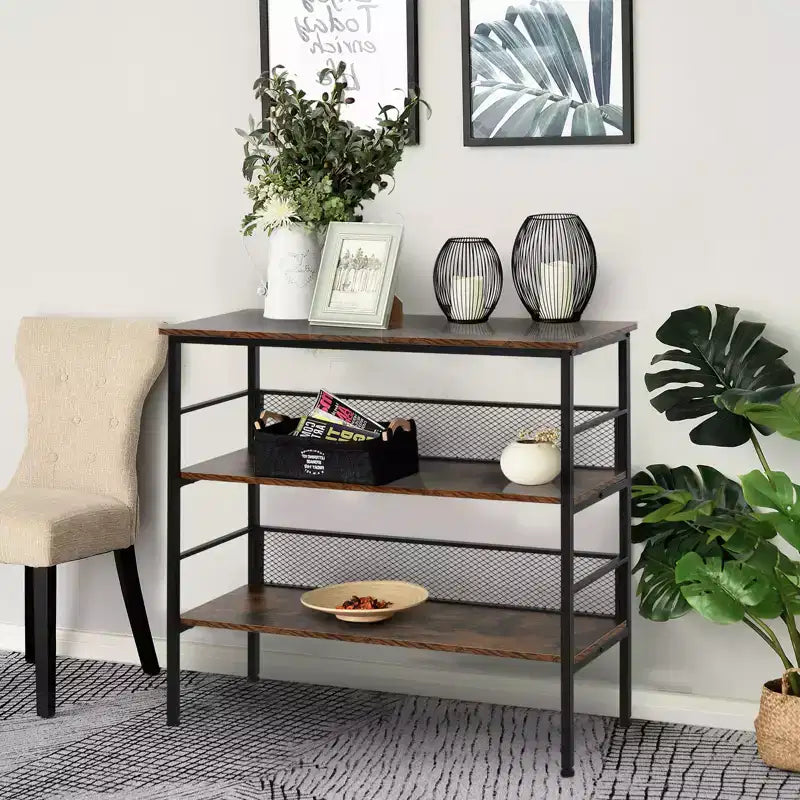 3-Tier Industrial Ladder Shelf with Metal Frame & Adjustable Feet