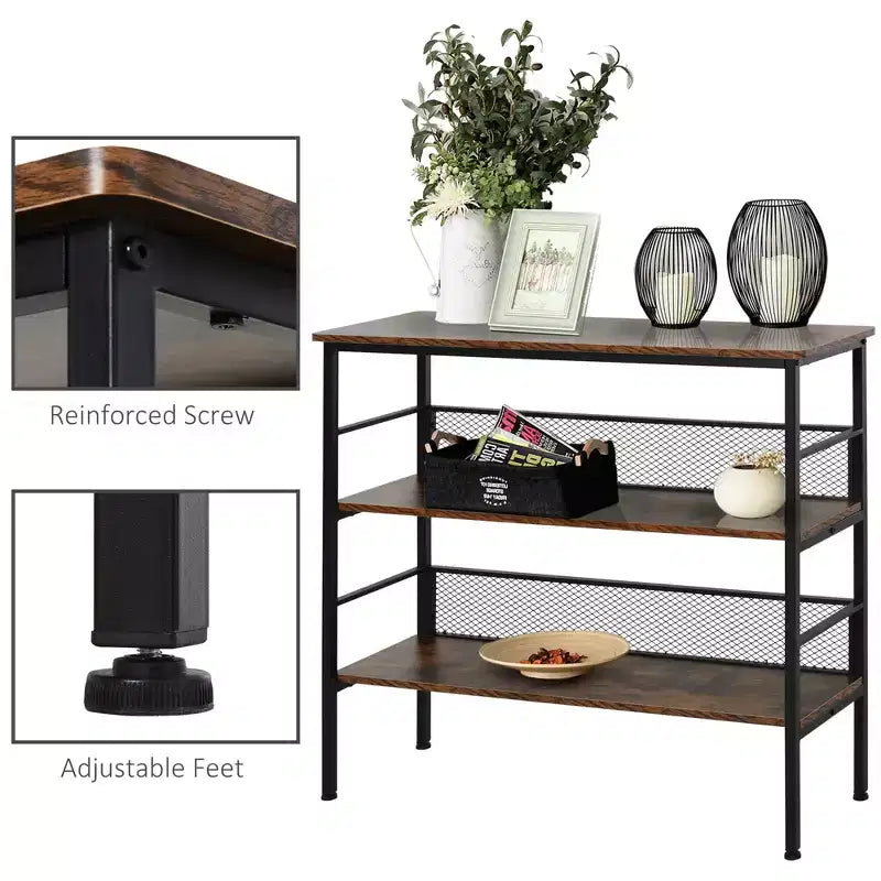 3-Tier Industrial Ladder Shelf with Metal Frame & Adjustable Feet