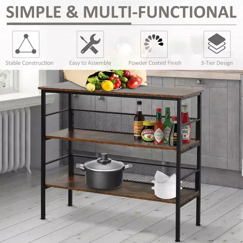 3-Tier Industrial Ladder Shelf with Metal Frame & Adjustable Feet
