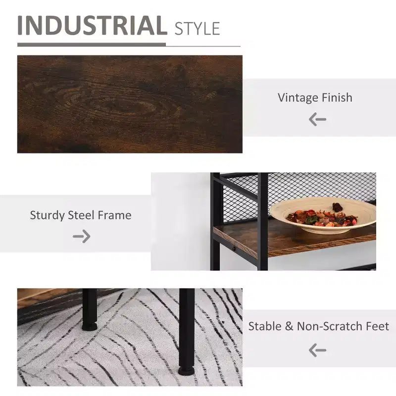 3-Tier Industrial Ladder Shelf with Metal Frame & Adjustable Feet