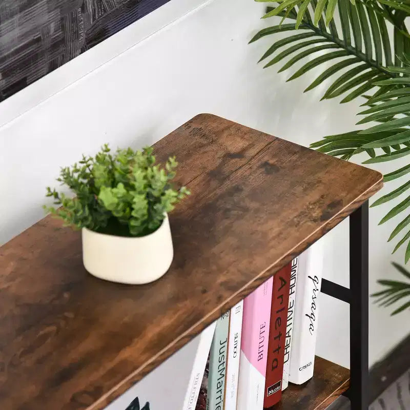 3-Tier Industrial Ladder Shelf with Metal Frame & Adjustable Feet