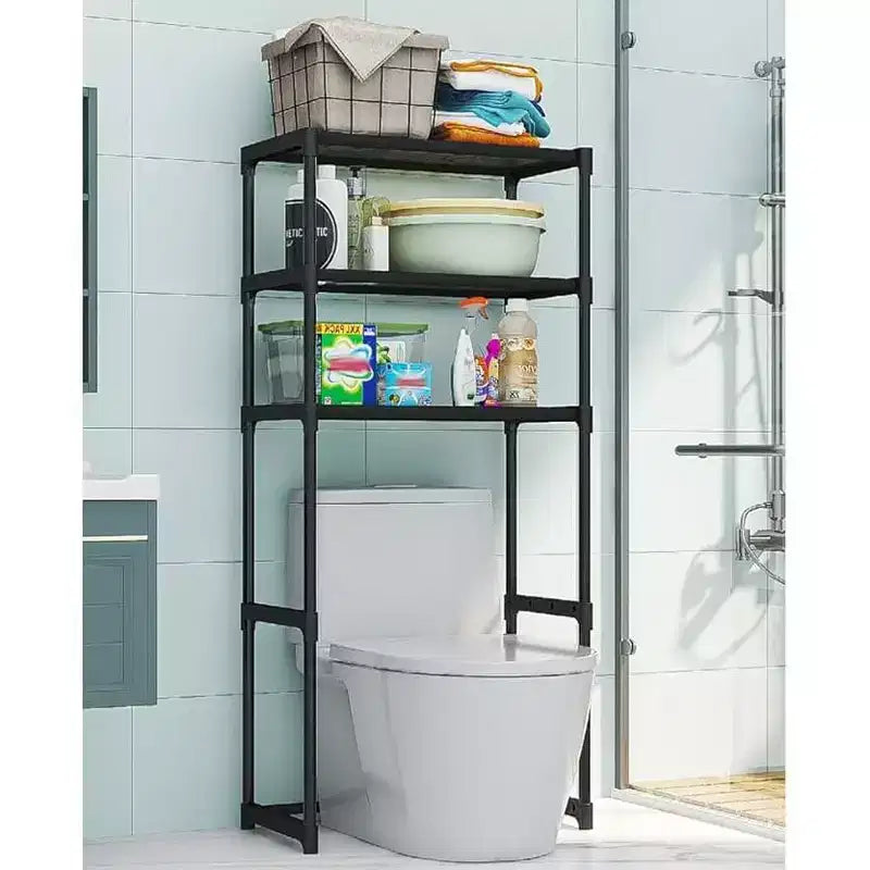 Three-Tier Metal Toilet Storage Shelf, Freestanding Space-Saving Bathroom Rack