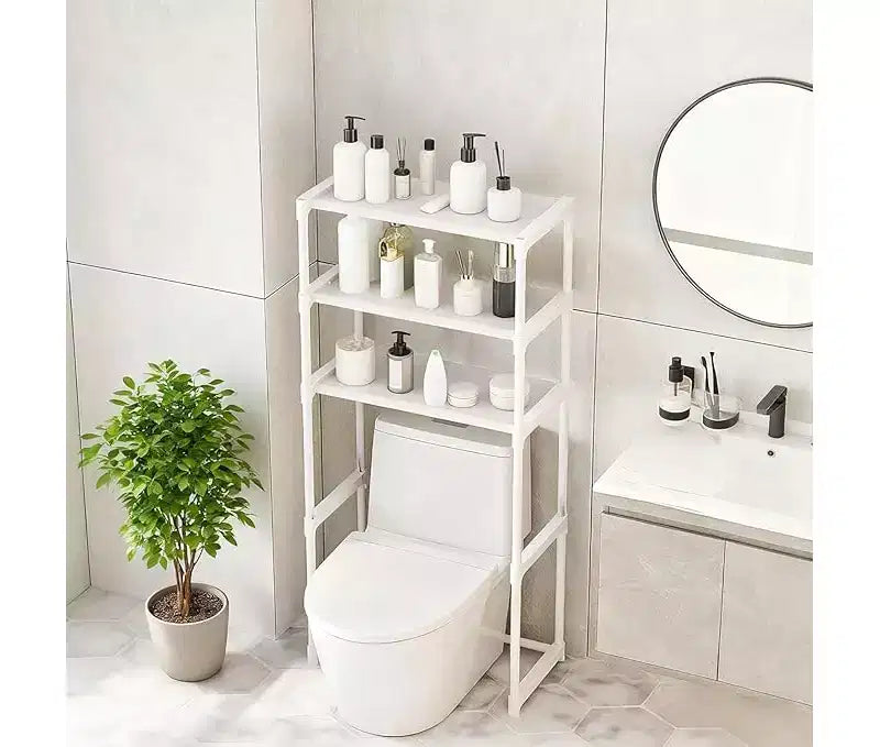 Three-Tier Metal Toilet Storage Shelf, Freestanding Space-Saving Bathroom Rack